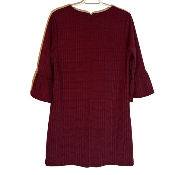 Banana Republic Plaid Textured Burgundy Dress With 3/4 Bell Sleeves Size M - Picture 8 of 12